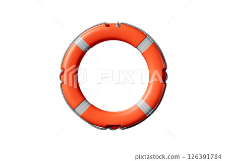 Orange life preserver is shown on a white background 126391784