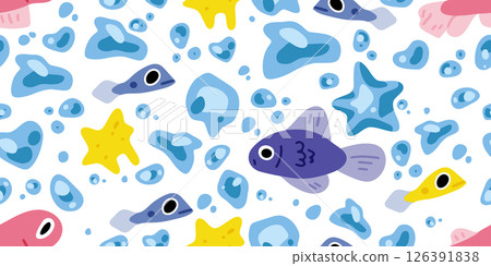 Seamless Cartoon Underwater Fish Pattern 126391838