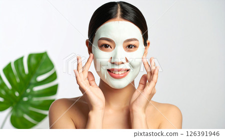A woman applying a clay mask (AI-generated image) A woman applying a clay mask (AI-generated image) 126391946