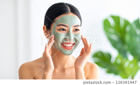 A woman applying a clay mask (AI-generated image) 126391947