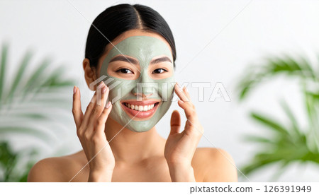 A woman applying a clay mask (AI-generated image) 126391949