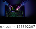 Male hands are using calculator on mobile phone and laptop keyboard. 126392207