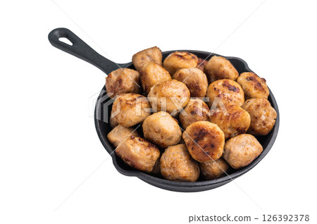 Delicious meatballs, meat patties, showcasing a golden crust and tender interior. isolated on white background. top view 126392378