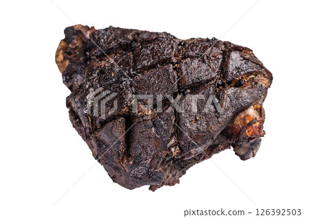 Roasted Roe Deer leg. slow cooked game meat of venison with bone isolated on white background. top view Roasted Roe Deer leg. slow cooked game meat of venison with bone isolated on white background. top view 126392503