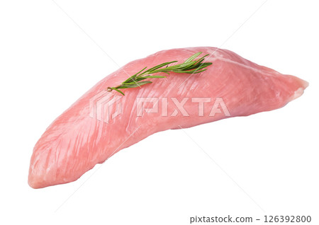 Raw turkey breast fillet, uncooked poultry meat isolated on white background. top view Raw turkey breast fillet, uncooked poultry meat isolated on white background. top view 126392800