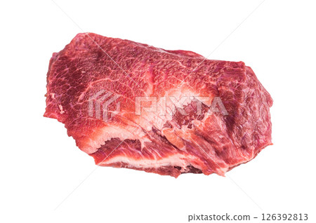 Raw Beef cheeks, fresh veal meat Isolated on white background. top view 126392813