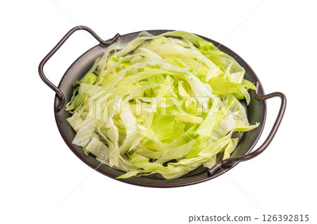 Fresh green iceberg lettuce salad sliced leaves isolated on white background. top view Fresh green iceberg lettuce salad sliced leaves isolated on white background. top view 126392815