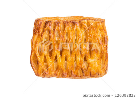 Danish pastry with a lemon jam, Puff pastry isolated on white background. top view Danish pastry with a lemon jam, Puff pastry isolated on white background. top view 126392822