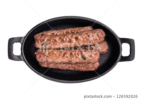 BBQ roast Turkish Urfa kebab with herbs isolated on white background. top view BBQ roast Turkish Urfa kebab with herbs isolated on white background. top view 126392826