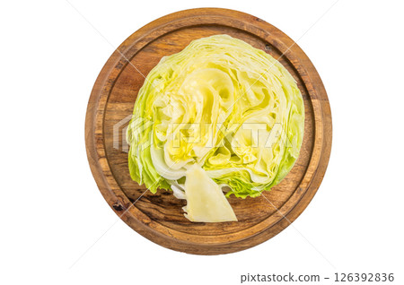 Sliced iceberg lettuce cabbage isolated on white background. top view Sliced iceberg lettuce cabbage isolated on white background. top view 126392836