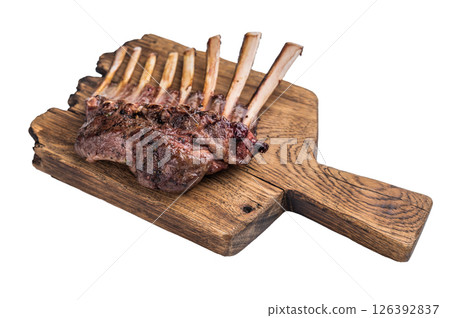 Grilled Rack of lamb, mutton meat chop steaks isolated on white backgrounds 126392837