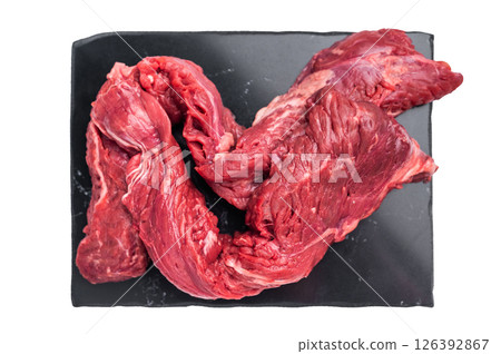 Raw Beef Machete Steak, also name Skirt steak, fresh marble meat isolated on white background Raw Beef Machete Steak, also name Skirt steak, fresh marble meat isolated on white background 126392867