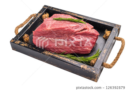 Raw Ostrich meat, fresh Game Meat isolated on white background. top view 126392879