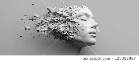 Abstract Portrait of a Crumbling Face Representing Mental Struggles Abstract Portrait of a Crumbling Face Representing Mental Struggles 126392987