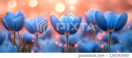 Dreamy Blue Flowers with Warm Sunset Glow 126393000