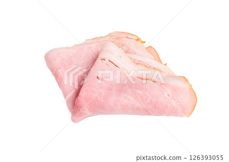 Italian Prosciutto Cotto, Sliced Pork Ham isolated on white background. top view 126393055