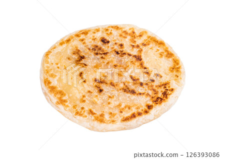 Homemade Kerala wheat paratha, layered parotta isolated on white background. top view Homemade Kerala wheat paratha, layered parotta isolated on white background. top view 126393086