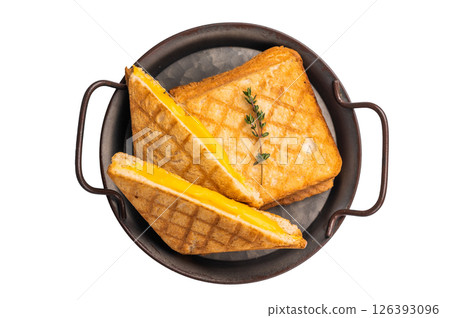 Toasted sliced cheese sandwiches isolated on white background. top view Toasted sliced cheese sandwiches isolated on white background. top view 126393096