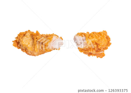 Crispy fried chicken strips from breast fillet isolated on white background 126393375