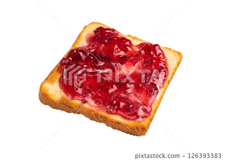 Toast from white bread with butter and jam isolated on white background 126393383