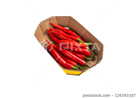 Red hot chili peppers isolated on white background. top view 126393387