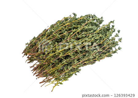 Fresh thyme sprigs bunch isolated on white background. top view 126393429