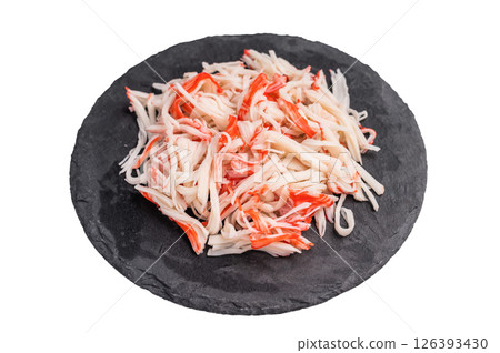 Lobster meat on a board isolated on the white background. top view Lobster meat on a board isolated on the white background. top view 126393430