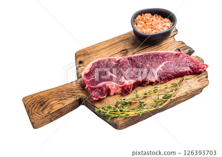 Striploin Steak, raw New York beef meat steak isolated on white background 126393703