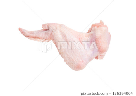 Fresh raw chicken wings, perfect for marinating and grilling, ready to become the star of your next barbecue. isolated on white background. top view Fresh raw chicken wings, perfect for marinating and grilling, ready to become the star of your next barbecue. isolated on white background. top view 126394004