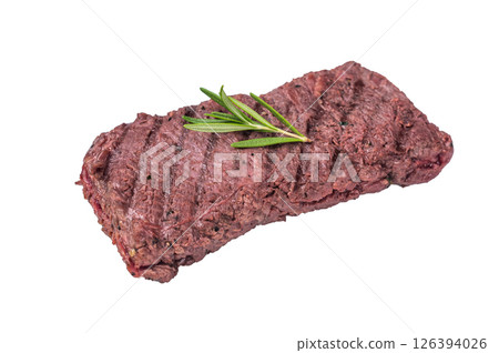 Roasted Flank beef steak, BBQ grilled meat isolated on white background. top view 126394026