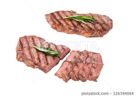 BBQ roasted Top blade steak, Australian Oyster Top blade steak isolated on white background. top view 126394084