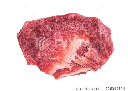 Raw Beef cheeks, fresh veal meat Isolated on white background. top view 126394114