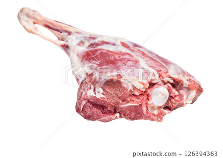 Raw whole lamb leg, fresh mutton meat isolated on white background. top view Raw whole lamb leg, fresh mutton meat isolated on white background. top view 126394363