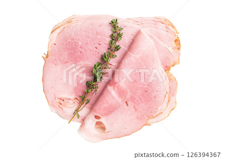 Italian Prosciutto Cotto, Sliced Pork Ham isolated on white background. top view 126394367