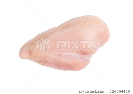Fresh chicken breasts, beautifully displayed, showcasing their tender texture. Perfect for marinating and cooking your favorite dishes. isolated on white background. top view 126394469