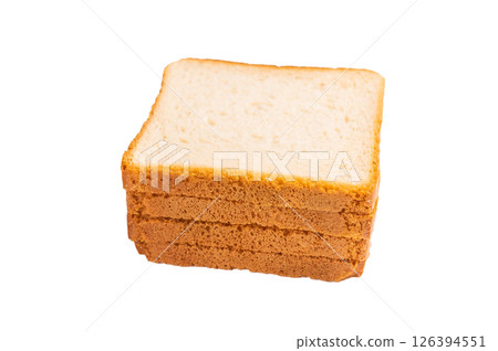 Square Slices of loaf wheat bread for toasts isolated on white background Square Slices of loaf wheat bread for toasts isolated on white background 126394551
