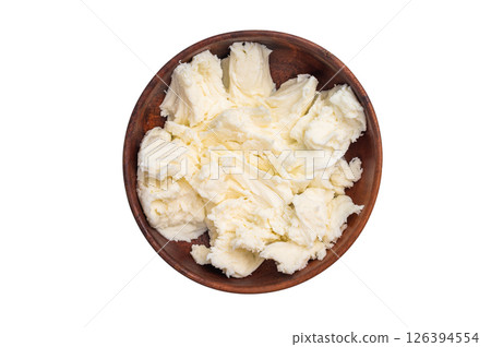 Torn Buffalo white mozzarella cheese isolated on white background. top view Torn Buffalo white mozzarella cheese isolated on white background. top view 126394554