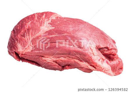 Raw Round beef meat cut, bottom round. isolated on white background. Top view Raw Round beef meat cut, bottom round. isolated on white background. Top view 126394582