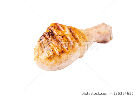 Juicy grilled chicken drumsticks, perfectly charred and bursting with flavor, ideal for a summer barbecue. isolated on white background. top view 126394635
