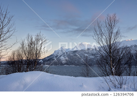 Winter nature with mountains, Norway Winter nature with mountains, Norway 126394706