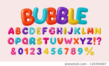 3d Font Letter Number Balloon Alphabet ABC Text Bubble Typography For Birthday And Party Vector Cartoon Fun Glossy Typeface 126394807