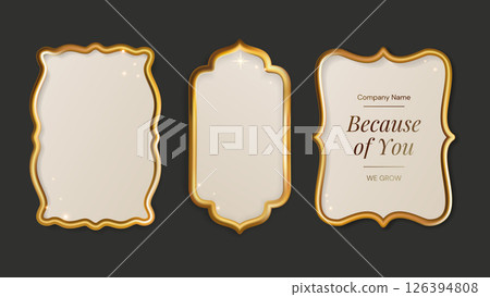 Frame Golden Gold Banner Label Luxury Metal Royal 3d Border Shape Ramadan Holiday Islam Oriental Casino Ornament Set Traditional Invitation Emblem 126394808