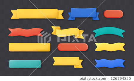 3d Ribbon Banner Text Box Plastic Title Strip Badge Curve Label Vector Design Set Tag Frame 126394830