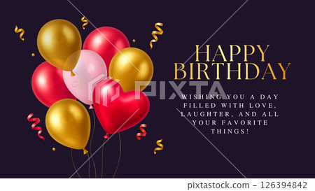 3d Balloon Happy Birthday Day Girl Woman Party Pink Gold Confetti Element Gift Ball Balloons Vector Invitation Card 126394842