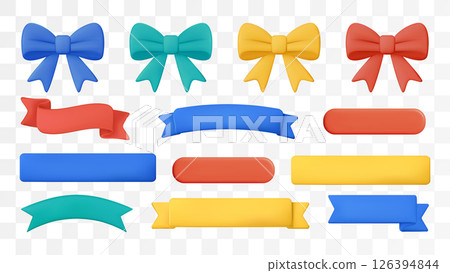 3d Ribbon Bow Banner Text Box Plastic Title Strip Badge Curve Label Vector Design Set Tag Frame 126394844