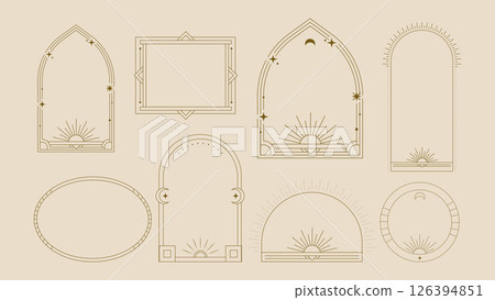 Frame Art Deco Set Geometric Card Border Celestial Banner Element Line Modern Vector Elegant Vintage Boho Luxury Holiday Art Nouveau 126394851