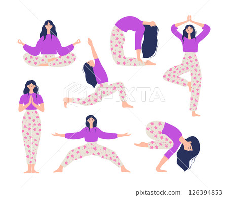 Vector Set With Women Yoga Pose Asana Practicing Meditation Mindfulness And Fitness Vector Set With Women Yoga Pose Asana Practicing Meditation Mindfulness And Fitness 126394853