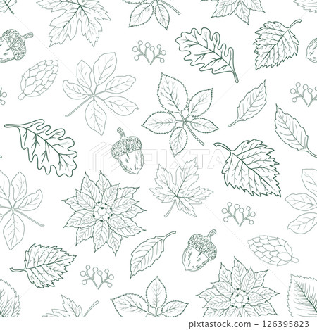 Hand drawn outline leaves seamless pattern,design for fashion,fabric,textile,wallpaper and all print Hand drawn outline leaves seamless pattern,design for fashion,fabric,textile,wallpaper and all print 126395823