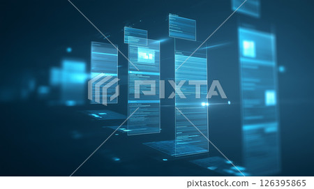 Visual of a futuristic cyberspace where digital information flies around Visual of a futuristic cyberspace where digital information flies around 126395865