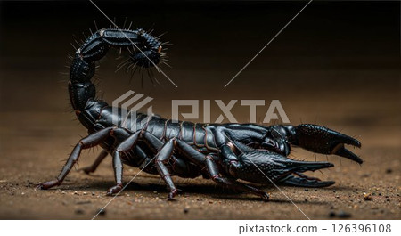 Black scorpion on a dark background. 126396108